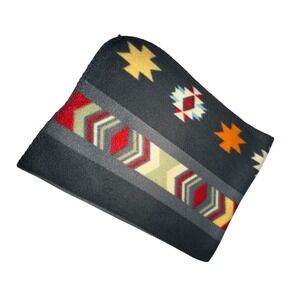 St Labre Indian School Southwestern Fleece Throw Blanket Grey Tribal 55 X44 Cute